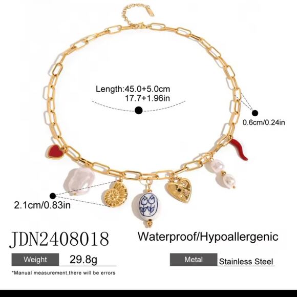 Stainless Steel Vintage Charm Necklace Gold Plated Choker Multi-charm Seashore - Picture 7 of 7